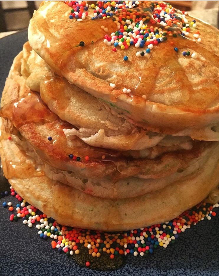 rainbow sprinkle pancakes....now that is self-care!